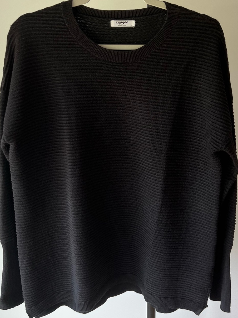 Zeagoo Black Ribbed Crewneck Sweater - Women, Size Large